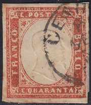 SARD817 - 1857 - IV emissione c. 40 vermiglio arancio chiaro usato Genova (16Ab)
