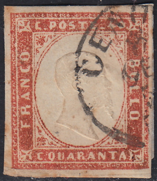 SARD817 - 1857 - IV emissione c. 40 vermiglio arancio chiaro usato Genova (16Ab)