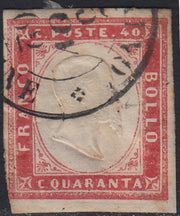 SARD818 - 1862 - IV emissione c. 40 rosa chiaro tiratura 1862 usato (16Ea)