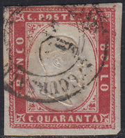 SARD821 - 1862 - IV emissione c. 40 rosa carminio lillaceo chiaro usato Torino Succursale (16Eb)