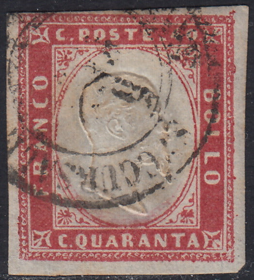 SARD821 - 1862 - IV emissione c. 40 rosa carminio lillaceo chiaro usato Torino Succursale (16Eb)