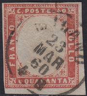 SARD822 - 1860 - IV emissione c. 40 rosa usato MILANO 23/3/1860 (16Cc)