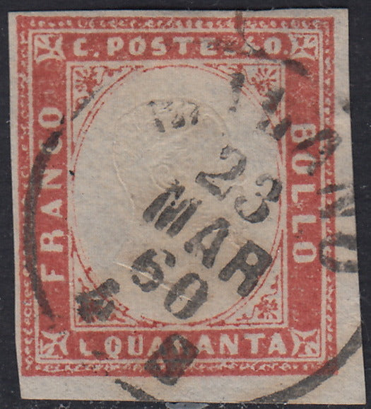 SARD822 - 1860 - IV emissione c. 40 rosa usato MILANO 23/3/1860 (16Cc)
