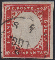 SARD825 - 1861 - IV emissione c. 40 rosso vermiglio usato (16Da)