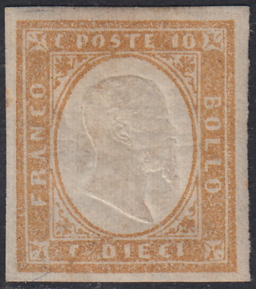 Sard827 - 1863 - IV emissione c. 10 bistro chiaro II tavola nuovo con gomma (14Ea)