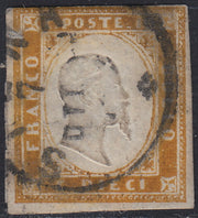 Sard829 - 1862 - IV emissione c. 10 bistro arancio II tavola usato (14Df)