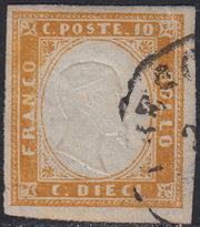 Sard833 - 1862 - IV emissione c. 10 ocra arancio II tavola usato (14De)