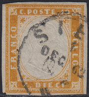 Sard839 - 1862 - IV emissione c. 10 ocra arancio II tavola usato (14De)
