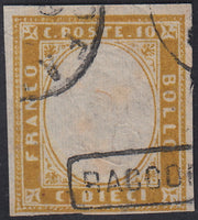 Sard841 - 1862 - IV emissione c. 10 giallo olivastro II tavola usato (14Dc)