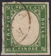 Sard843 - 1862 - IV emissione c. 5 verde scuro IV composizione usato (13D)