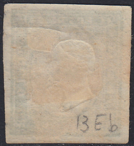 Sard843 - 1863 - IV emissione c. 5 verde chiaro smorto IV composizione usato PESARO (13Eb)