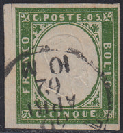 1860 - 1/2 dark blue tornese called "Croce di Savoia" used in the IL PAESE newspaper of 1/1/1861 (16b)