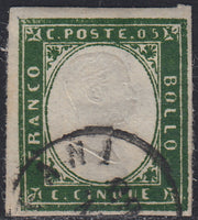 Sard850 - 1863 - IV emissione c. 5 verde cupo IV composizione usato (13E)