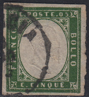 Sard851 - 1863 - IV emissione c. 5 verde cupo IV composizione usato (13E)
