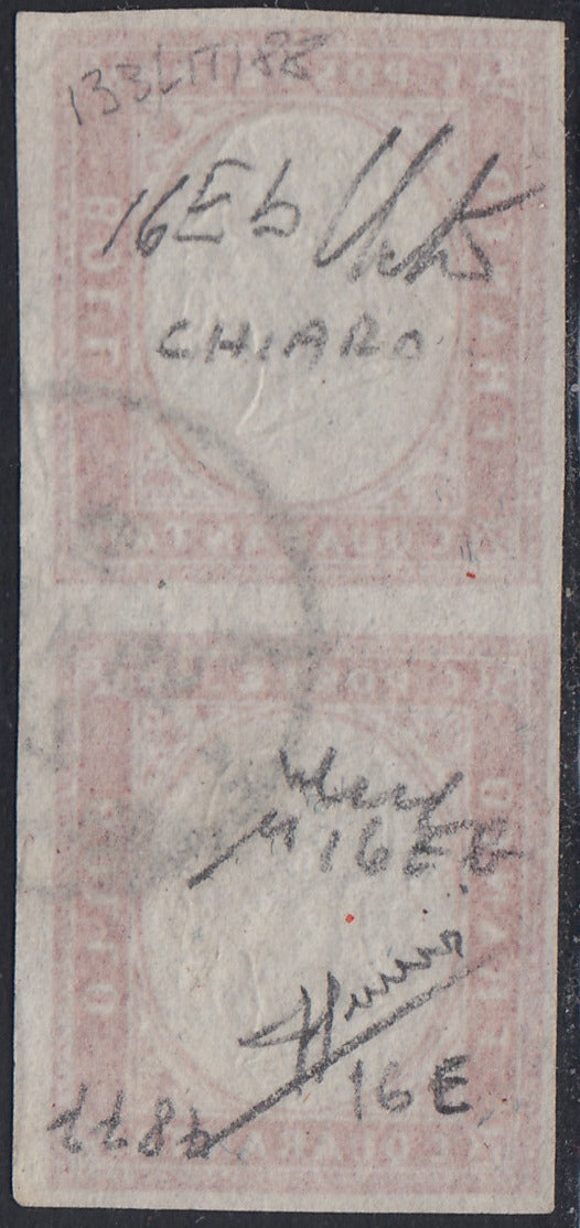 SARD855 - 1862 - IV emissione c. 40 rosa carminio lillaceo coppia verticale usata (16Eb)