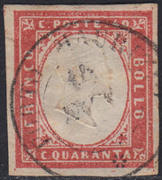 SARD856 - 1863 - IV emissione c. 40 rosa vermiglio smorto usato PORTO MAURIZIO (16Fa)