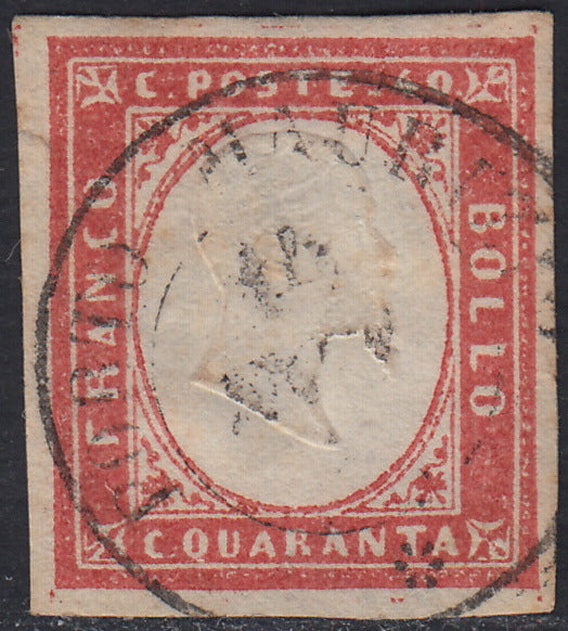 SARD856 - 1863 - IV emissione c. 40 rosa vermiglio smorto usato PORTO MAURIZIO (16Fa)