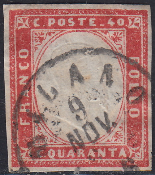 SARD857 - 1863 - IV emissione c. 40 rosa vermiglio usato MILANO (16F)