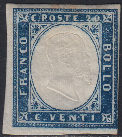 Sard890 - 1861 - IV emissione c. 20 azzurro oltremare II tavola nuovo con gomma originale (15Dc)