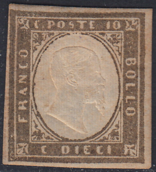 Sard921 - 1861 - IV emissione c. 10 grigio bistro scuro I tavola nuovo con gomma originale (14Cf)