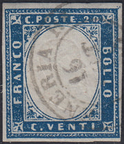 1860 - 1/2 dark blue tornese called "Croce di Savoia" used in the IL PAESE newspaper of 1/1/1861 (16b)
