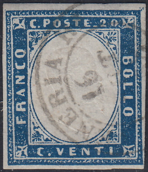 1860 - 1/2 dark blue tornese called "Croce di Savoia" used in the IL PAESE newspaper of 1/1/1861 (16b)