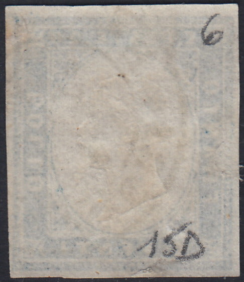 1860 - 1/2 dark blue tornese called "Croce di Savoia" used in the IL PAESE newspaper of 1/1/1861 (16b)