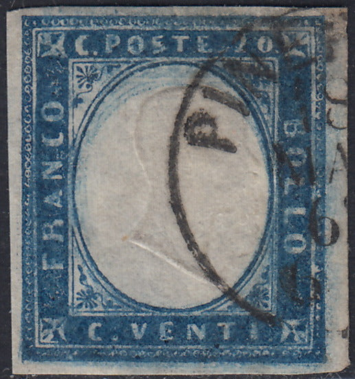 1860 - 1/2 dark blue tornese called "Croce di Savoia" used in the IL PAESE newspaper of 1/1/1861 (16b)
