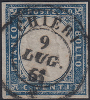 1860 - 1/2 dark blue tornese called "Croce di Savoia" used in the IL PAESE newspaper of 1/1/1861 (16b)