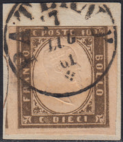 1860 - 1/2 dark blue tornese called "Croce di Savoia" used in the IL PAESE newspaper of 1/1/1861 (16b)