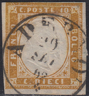 1860 - 1/2 dark blue tornese called "Croce di Savoia" used in the IL PAESE newspaper of 1/1/1861 (16b)