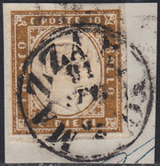 1860 - 1/2 dark blue tornese called "Croce di Savoia" used in the IL PAESE newspaper of 1/1/1861 (16b)