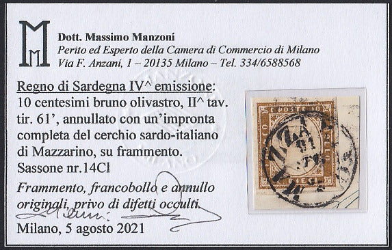 1860 - 1/2 dark blue tornese called "Croce di Savoia" used in the IL PAESE newspaper of 1/1/1861 (16b)