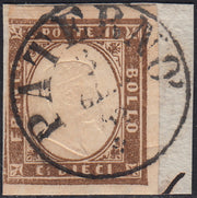 1860 - 1/2 dark blue tornese called "Croce di Savoia" used in the IL PAESE newspaper of 1/1/1861 (16b)