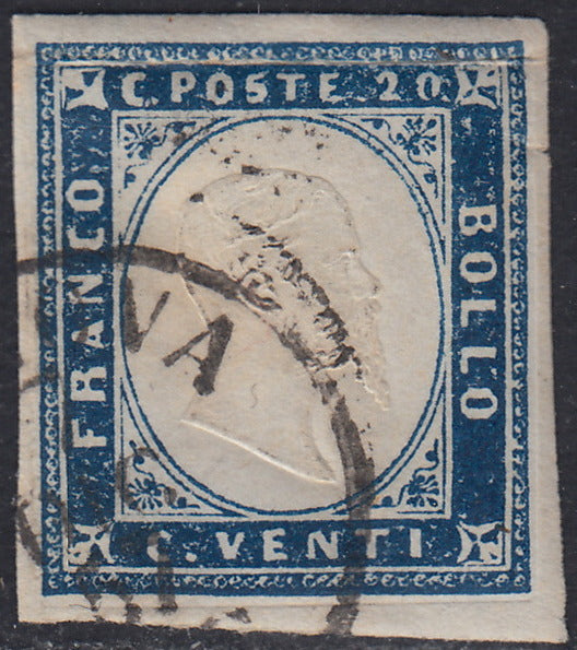 Sard965 - 1857 - IV issue c. 20 ultramarine blue I table used (15Aa).