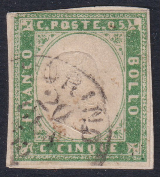 Sard971 - 1855 - IV issue c. 5 pea green I composition used (13c)