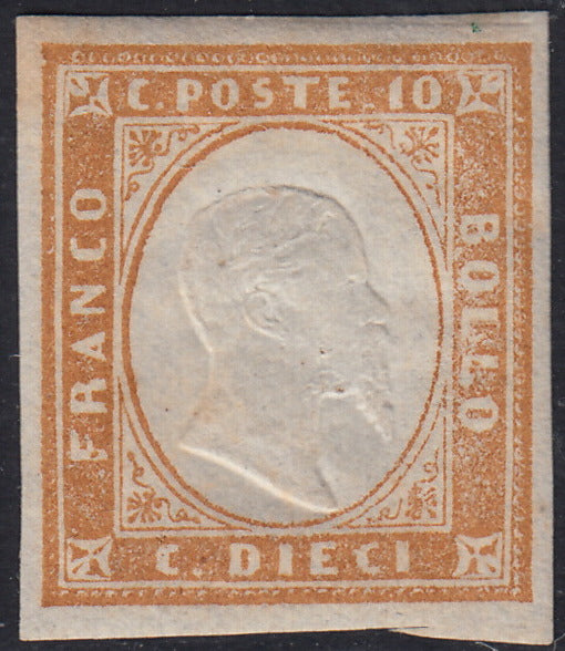 Sard986 - 1863 - IV emissione c. 10 bistro chiaro II tavola tiratura tardiva nuovo con gomma (14Ea)
