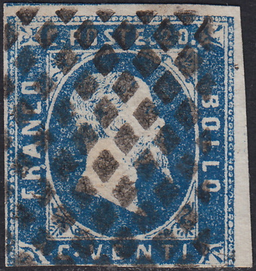 Sard993 - 1851 - I emissione c. 20 azzurro vivo usato con annullo a rombi (2d)