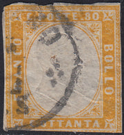 1860 - 1/2 dark blue tornese called "Croce di Savoia" used in the IL PAESE newspaper of 1/1/1861 (16b)