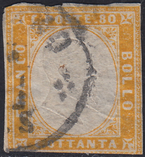 1860 - 1/2 dark blue tornese called "Croce di Savoia" used in the IL PAESE newspaper of 1/1/1861 (16b)