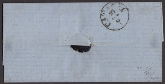 SARD129 - 1861 - Lettera spedita da PIedimonte per Catania affrancata con c. 10 bruno tenue I tavola usato con l'ovale borbonico senza fregi (14Ch, p.ti 13)