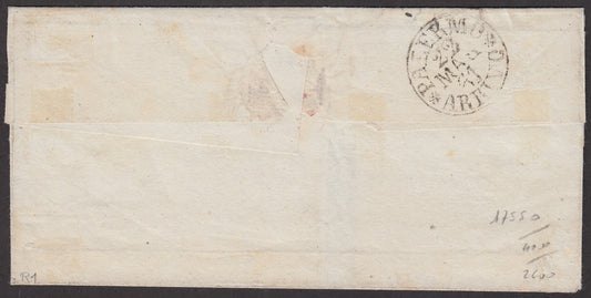SARD132 - 1861 - Letter sent from Ragusa to Palermo 18/5/61 franked with c. 10 gray I plate used with the Bourbon oval with friezes (14Cd, points R1) 