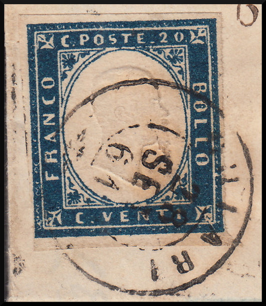 40 - 1861 - Carta enviada desde Chiari a Brescia el 28/9/61 franqueada con c. 20 placas de cobalto II ultramar oscuro (15Di) 
