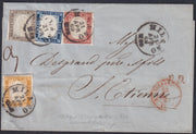 SARDSP331 -1860 - Lettera spedita da Milano per St. Etienne 21/4/69 con affrancatura quadricolore (14Ae + 15Ca + 16Ba + 17c)