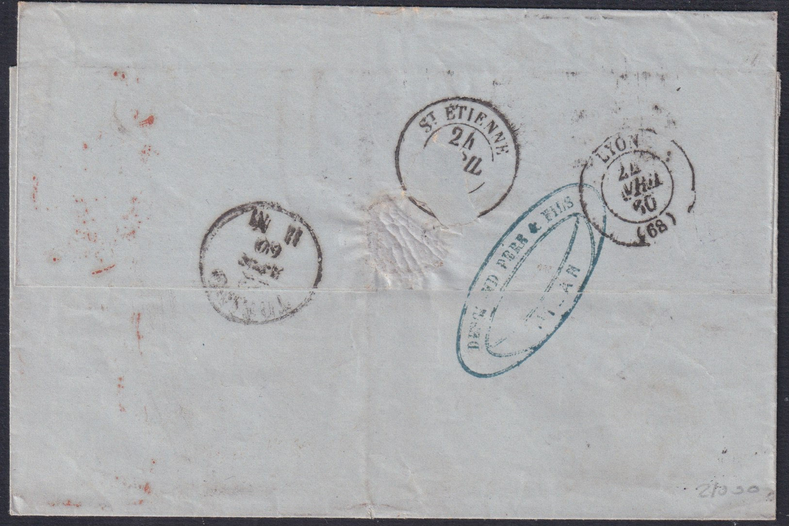 SARDSP331 -1860 - Lettera spedita da Milano per St. Etienne 21/4/69 con affrancatura quadricolore (14Ae + 15Ca + 16Ba + 17c)