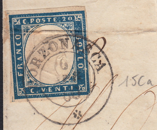 SARDSP160 - 1860 - Lettera spedita da Borzonasca per Genova 6/4/60 affrancata con c. 20 azzurro (15Ca)