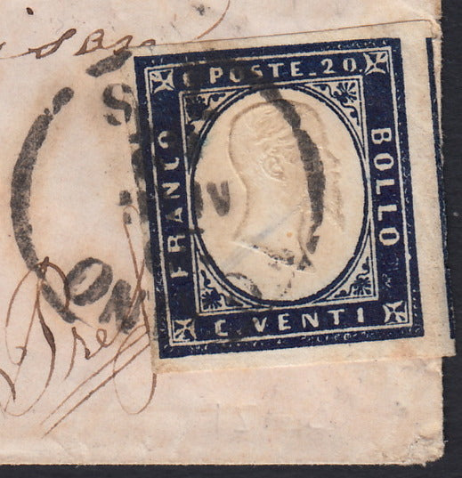 SARDSP165 - 1862 - Lettera spedita da Torino per Pignesol 20/5/60affrancata con c. 20 indaco nero II question (15)