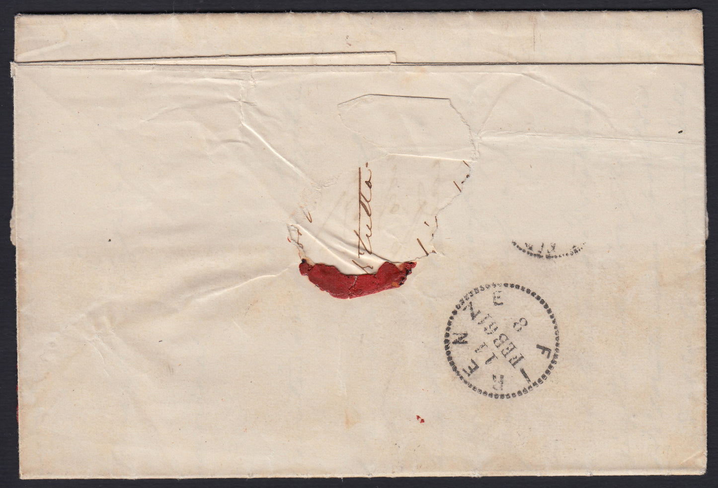 166 - 1861 - Letter sent from Pisa to Florence 11/2/61 canceled with the Prato diamond mute in transit and then sent back to Pisa. (14Bd). 