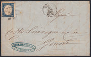SARDSP168 - 1860 - Lettera spedita da Torino per Genova 12/12/60 affrancata conc. 20 cobalto grigiastro I tavola (15Cb)