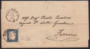 SARDSP170 - 1861 - Lettera spedita da Bologna per Ferrara 14/2/661 affrancata con c. 20 celeste iI tavola (15Da)